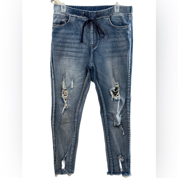 YMI Women's Distressed Skinny Jeans - Blue - Picture 1 of 4